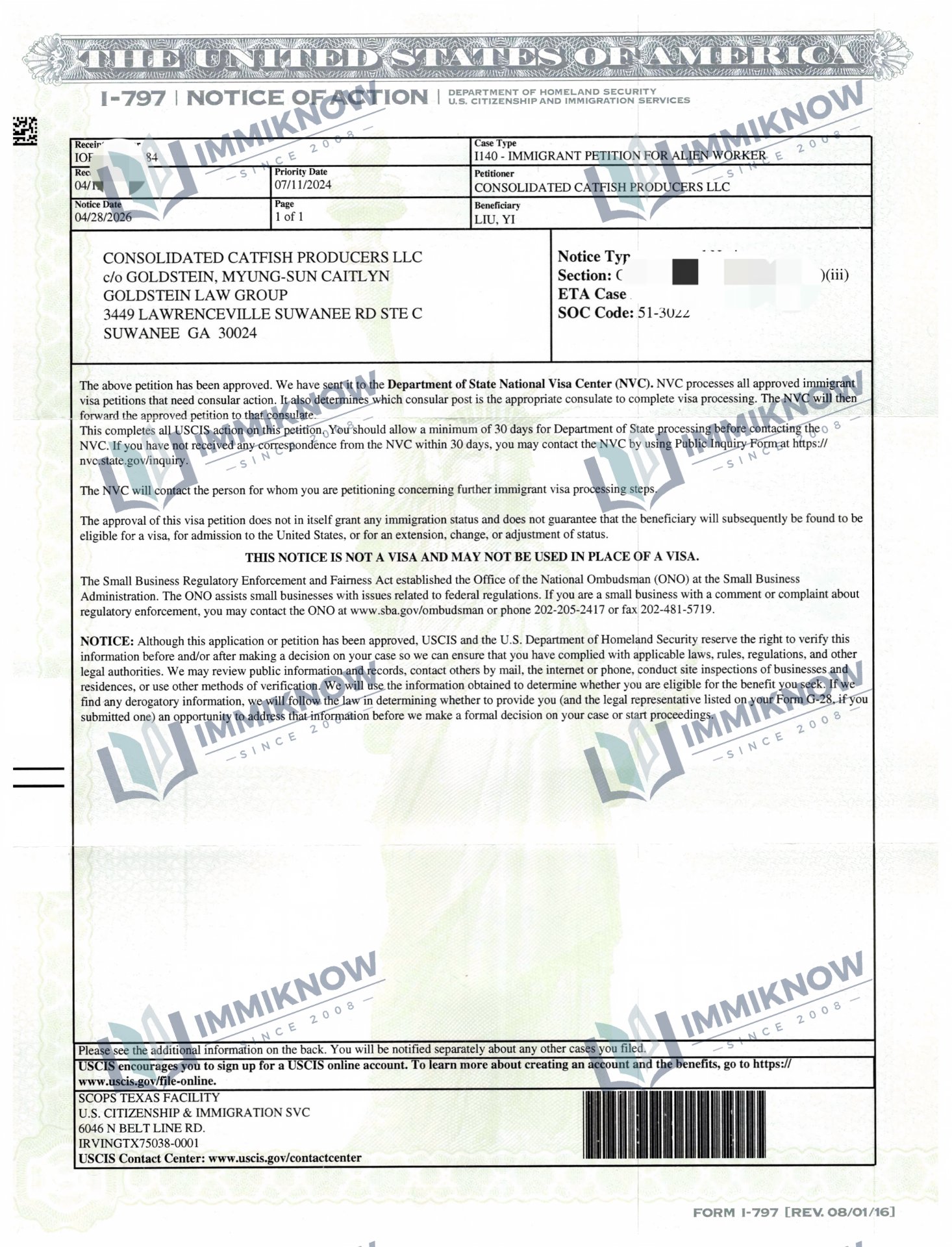 I-140 Approval Notice - Ms. L
